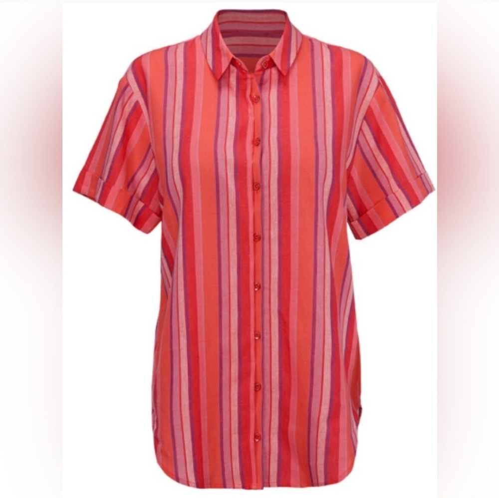 Cabi Linen Blend Button Down top 5977 Tickled Pink